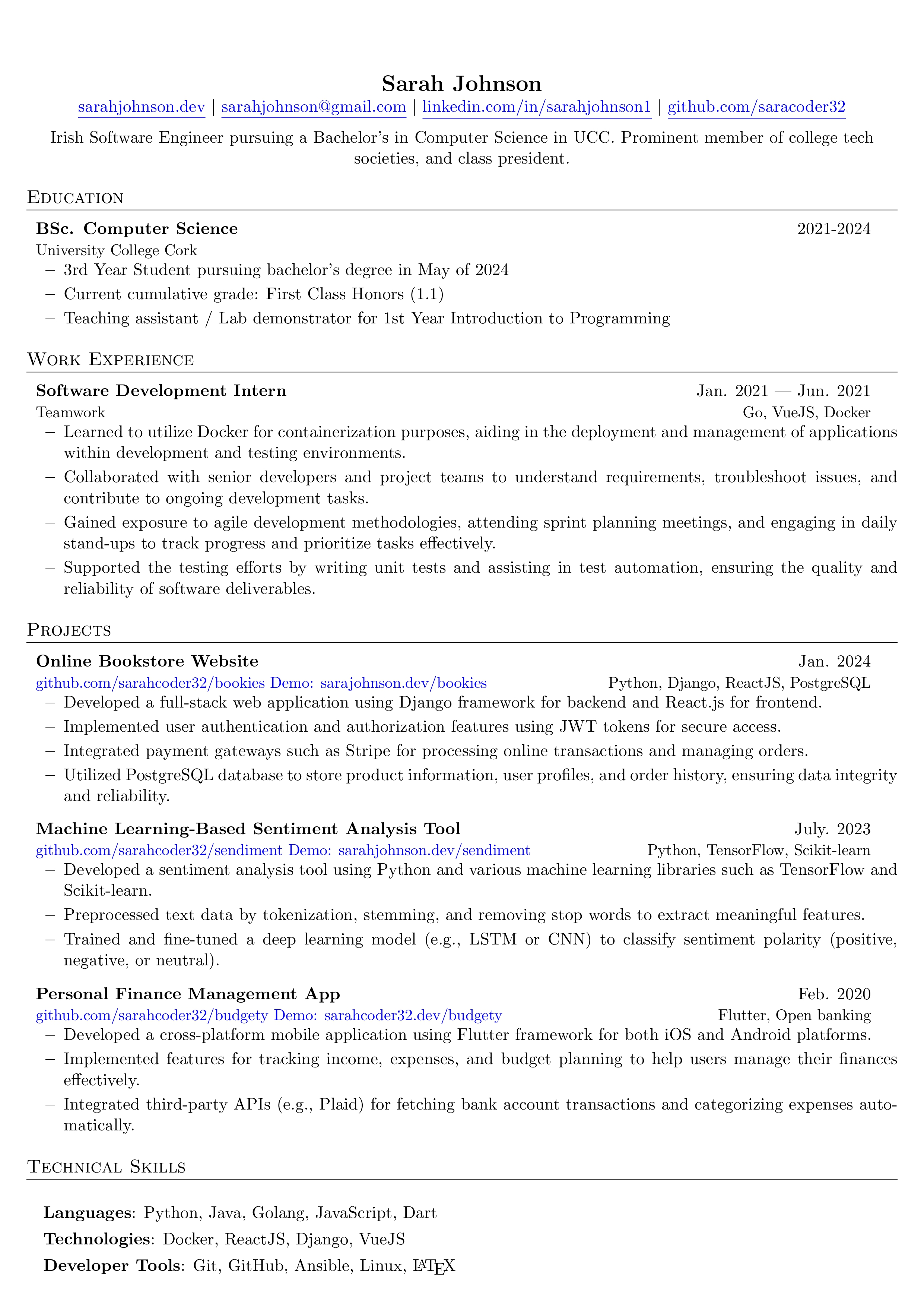 Example CV using the structure mentioned above